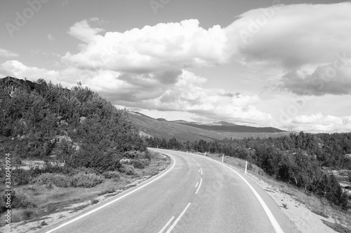 Norway road. Black and white retro style.