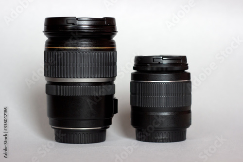Large and small camera lenses side by side