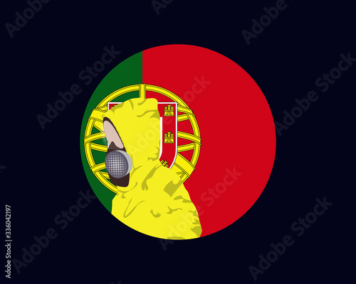 Illustration graphic of image man wearing hazmat suits to prevent Coronavirus and diseases on round Portugal flag background. Wuhan virus disease. Vector EPS10. covid-19.
