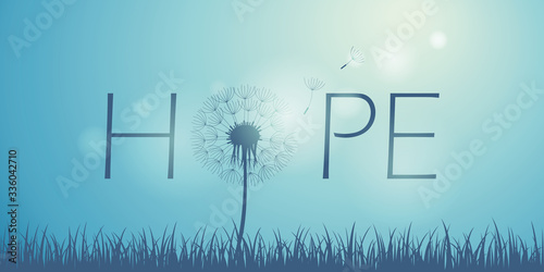 hope typography with dandelion on blue sky background vector illustration EPS10