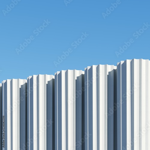 Concrete shape building with shadows on sky background. Minimal architecture Ideas concept. 3D Render.