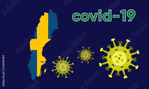 Illustration vector graphic of Alert corona virus outbreak with Sweden map in the background. Map of Sweden with deadly corona virus. Dangerous chinese ncov corona virus. Vector EPS10.