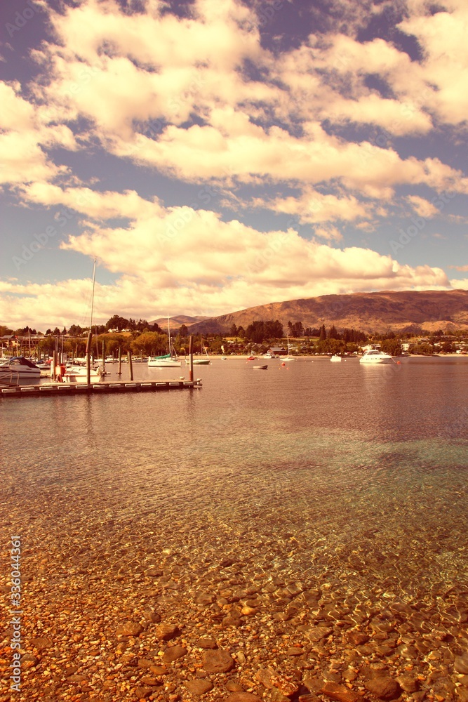 Wanaka, New Zealand. Retro filtered color style.