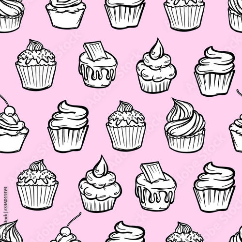 pattern cupcakes with cream pattern cupcakes with cream confectioner food baking geometric seamless pattern textile print sweets vector gum