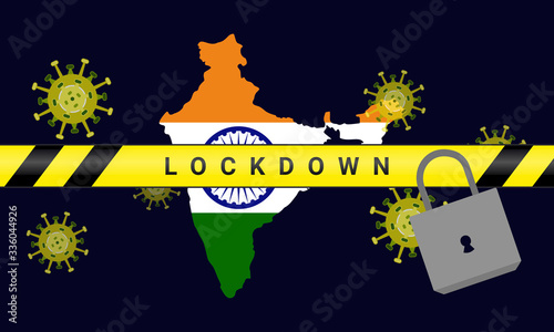 Illustration vector graphic of india Lockdown. Illustration of lockdown tape and padlock. Coronavirus outbreak. Prohibited from leaving the india country. vector illustration EPS10. covid-19.