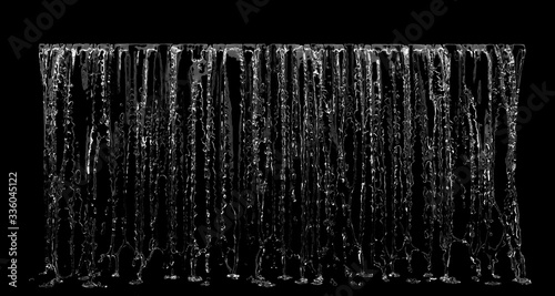 Liquid Waterfall falling splash on front view on black background. 3D Render © HappyAprilBoy