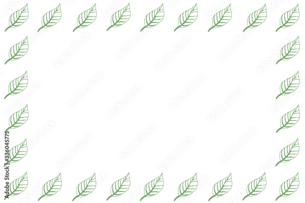 Obraz premium białe tło z ramką z zielonych listków