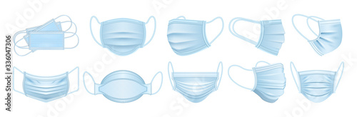 Medical mask isolated realistic set icon. Vector realistic set icon surgical protective layer. Vector illustration medical mask on white background.