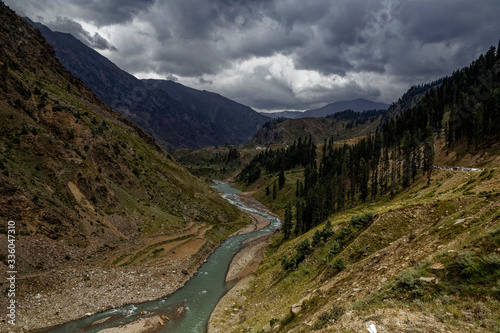 Landscape with mountains,clouds and river