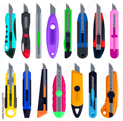 Stationery knives isolated cartoon set icon. Cartoon set icon cutter . Vector illustration stationery knives on white background.