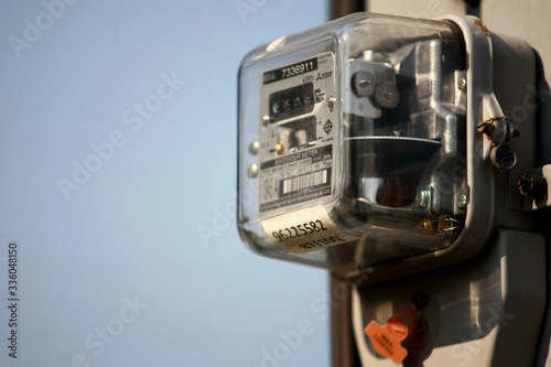 Electricity meter on electric pole on 2020 April, 4 in Bangkok Thailand