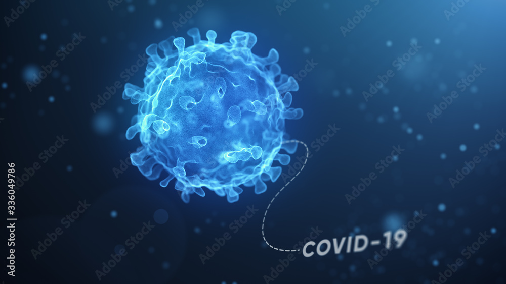 3D illustration of coronavirus Covid-2019 in electrone microscope 3D illustration of coronavirus Covid-2019 in electrone microscope