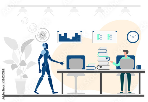 Vector Robot People Job Teamwork Partnership AI