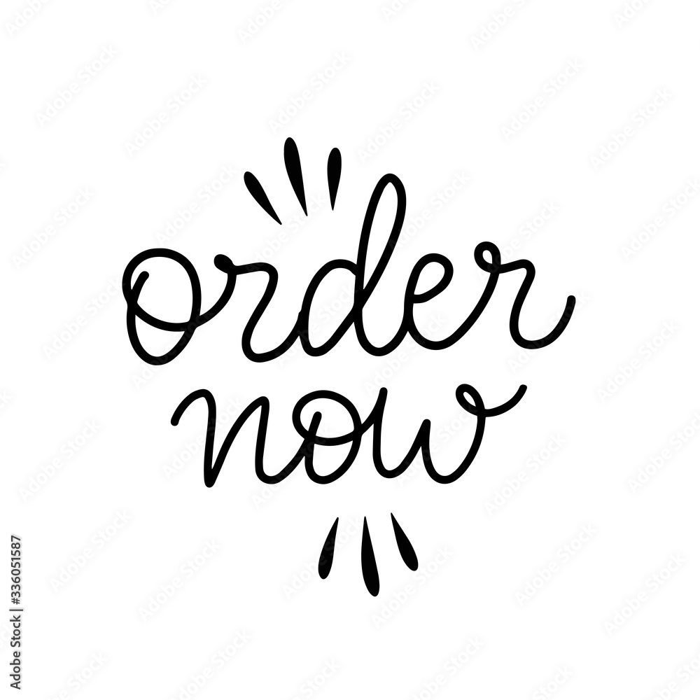 Vector lettering illustration of Order now. Text isolated on white backdrop. Concept of online shopping, food delivery, support service, customer care. Design of icon, social media, poster, banner. Vector lettering illustration of Order now. Text isolated on white backdrop. Concept of online shopping, food delivery, support service, customer care. Design of icon, social media, poster, banner.