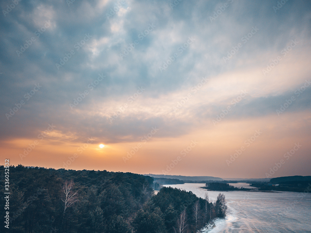 Fototapeta premium Frozen lake in Kaunas, Lithuania