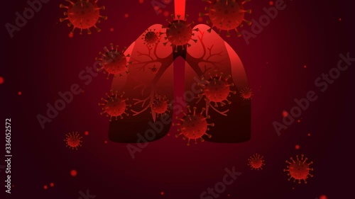 Covid-19. Human lungs. Coronavirus 2019-nCov infection in human lungs and copy space. Lung disease, pneumonia. 3D background in red color for your video. 4K