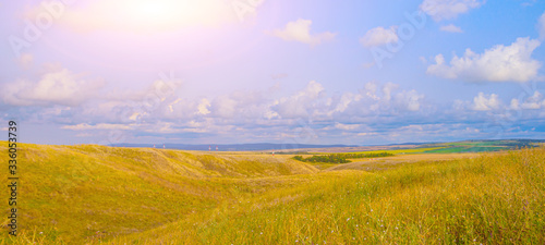 Banner Summer landscape in the field . nature of Russia. Bright landscape with sunlight.