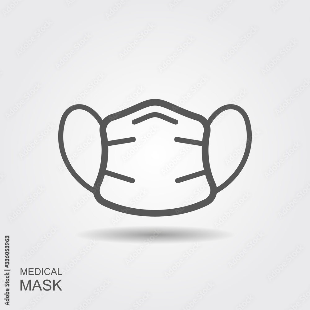 Protection face mask. Line icon with shadow Protection face mask. Line icon with shadow