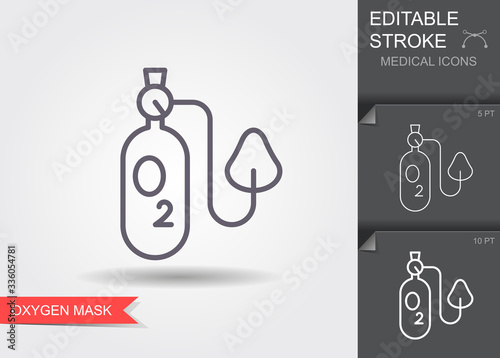 Oxygen mask. Linear medical symbols with editable stroke