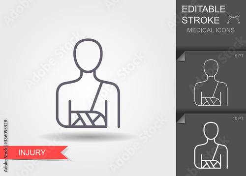 Injured arm. Linear medical symbols with editable stroke