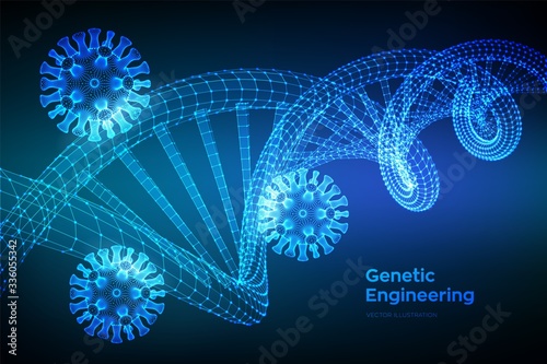 DNA sequence and COVID-19 infection virus cells. Coronavirus 2019-nCov. Abstract novel coronavirus bacteria. DNA molecules structure mesh. Pandemic risk medical background. Vector illustration.