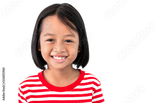 Portrait of happy smiling child girl isolated on white background © BNMK0819