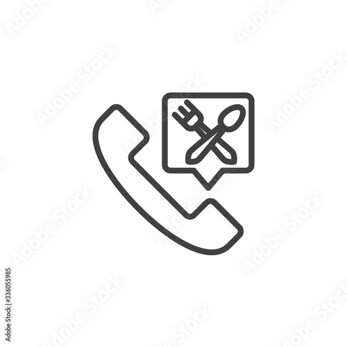 Call food delivery line icon. linear style sign for mobile concept and web design. Food ordering by telephone outline vector icon. Symbol, logo illustration. Vector graphics