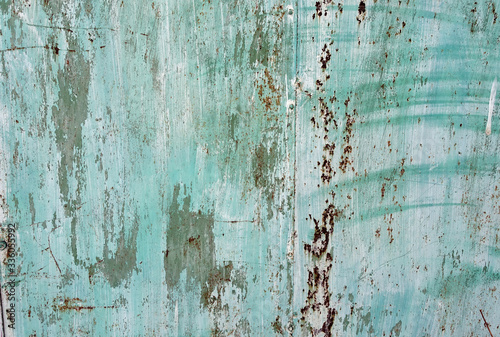Sky blue texture of natural old wood. Background with cracks and scratches on the old painted wood blue. Used for furniture production, design and laminate manufacturing. Vintage grunge background