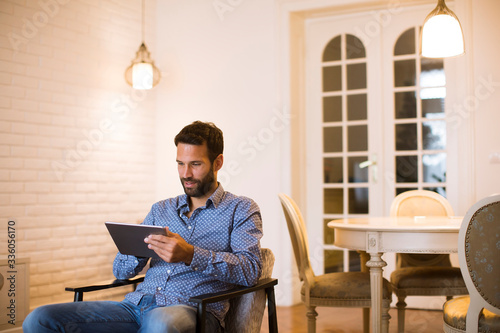 Young man working from home...