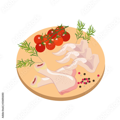 Chicken drumstick and wings on th board illustration