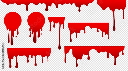 Dripping blood. Red stain paint. Flow drops, fluid stripes background. Bloody current or sauce stains vector illustration. Drip and drop stain, blood splatter liquid