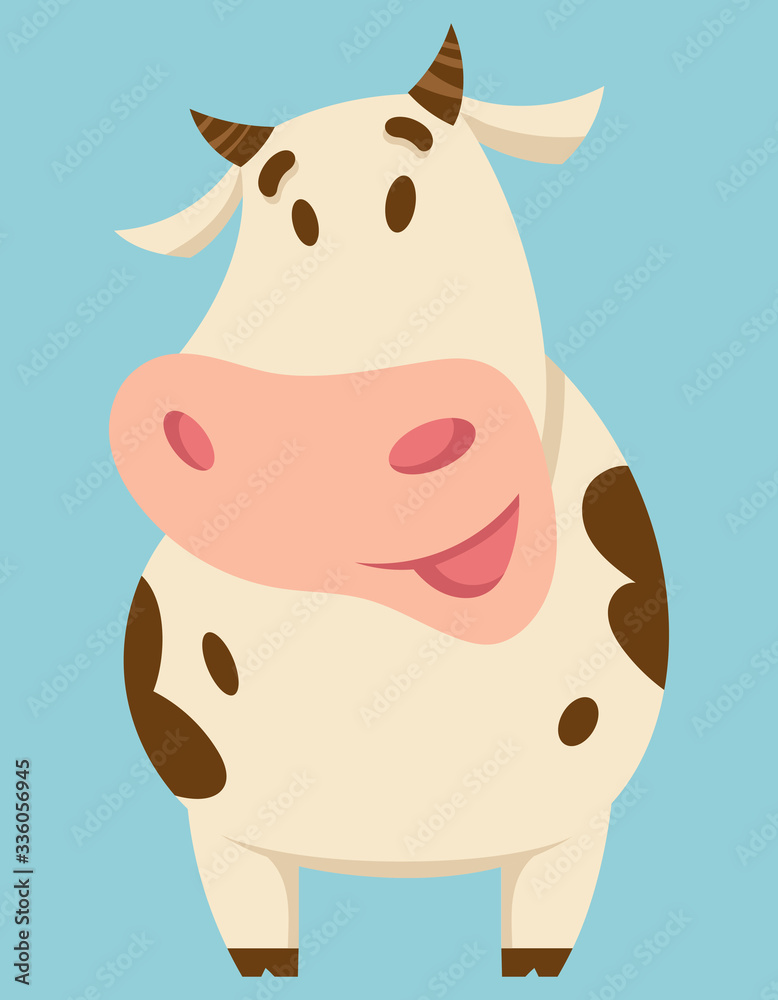 Obraz premium Standing cute cow. Farm animal in cartoon style.