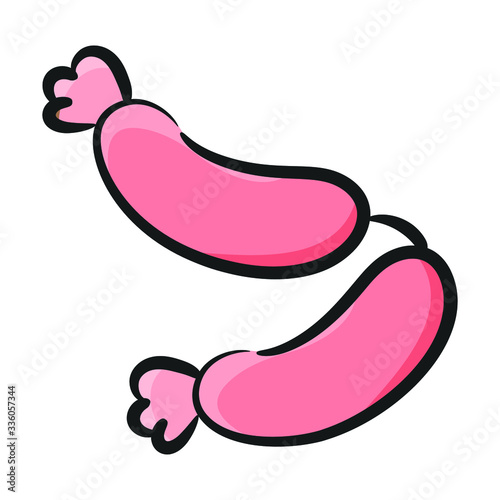 Hot dog sausages icon, frankfurter hand drawn editable vector.