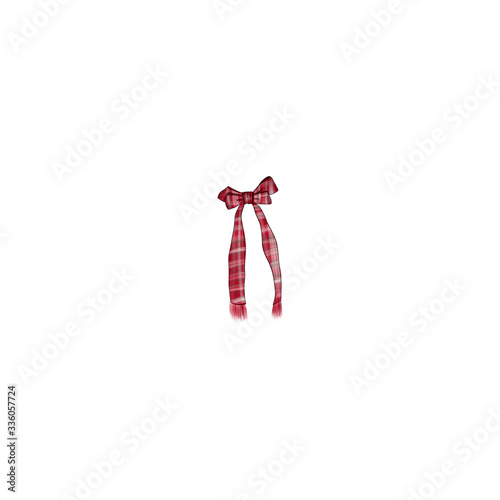 Christmas Bow Isolated On A White Background Hand Drawn Illustration	