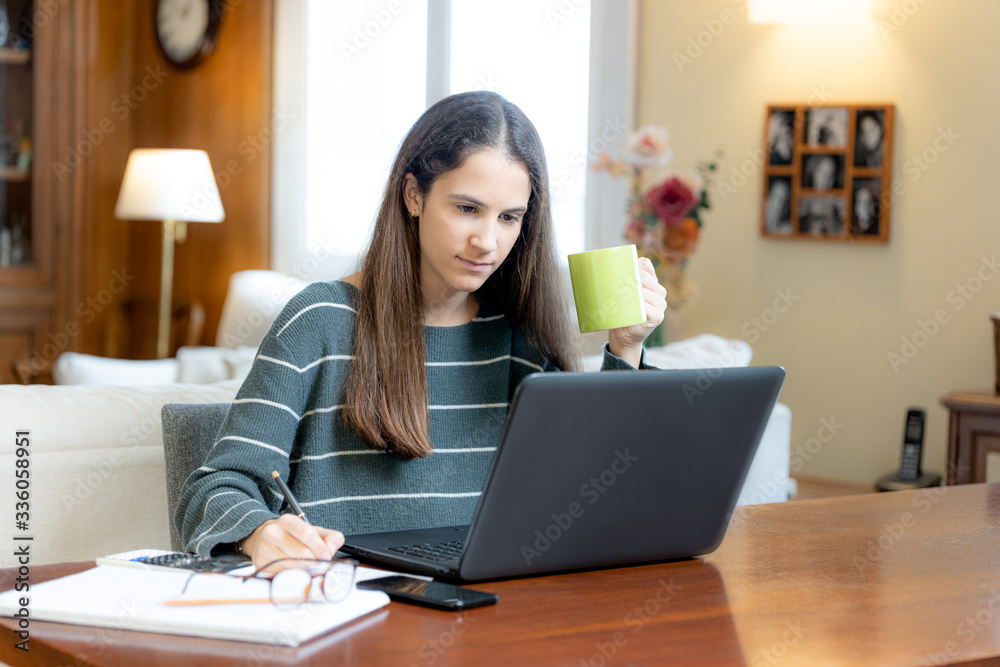 Teenager studying and taking notes at home Teenager studying and taking notes at home