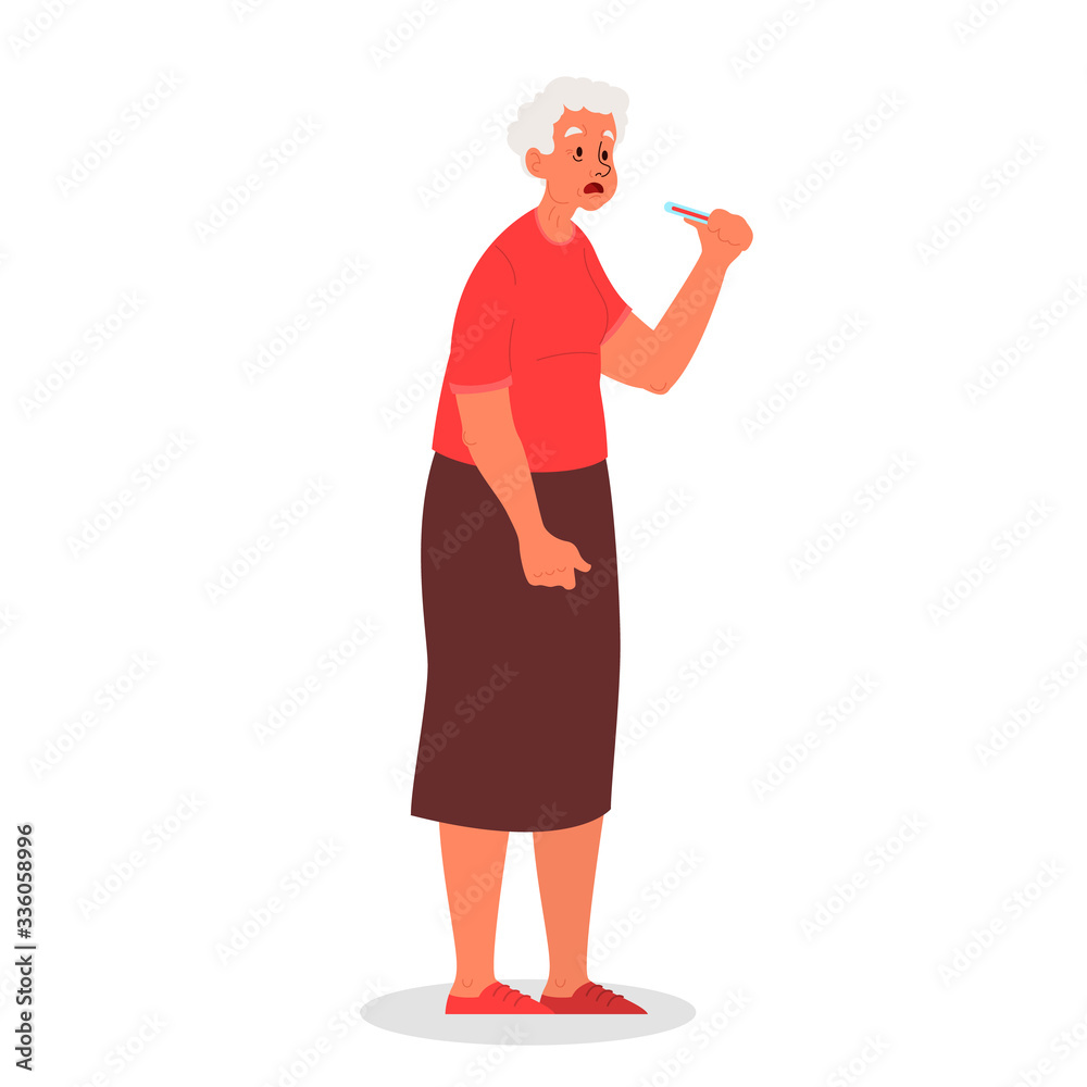 Old woman with a chill. Symptom of disease. Senior woman feel cold Old woman with a chill. Symptom of disease. Senior woman feel cold