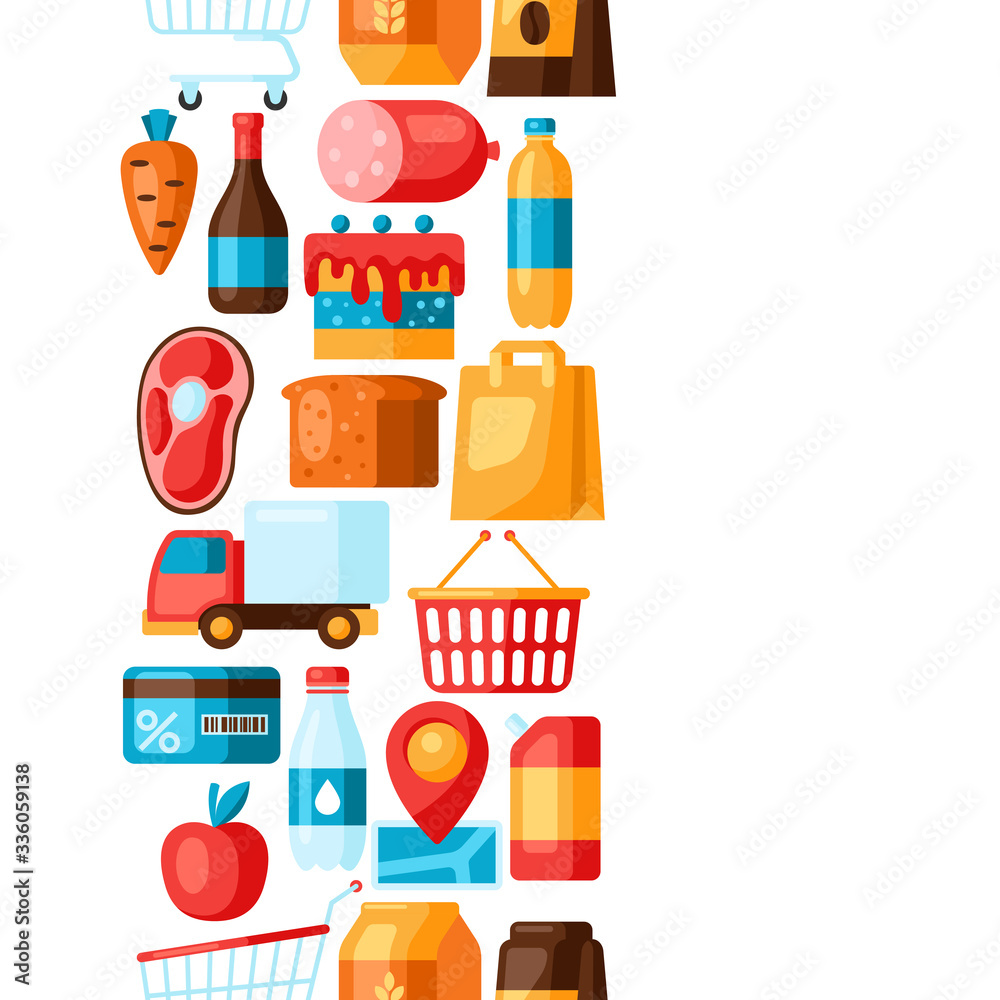 Supermarket seamless pattern with food icons. Supermarket seamless pattern with food icons.