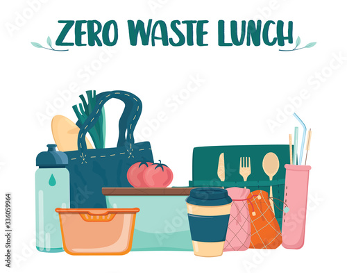 Zero waste lunch set. Dish, cup and cultery for people who care about