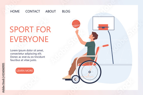 Joyful disabled man in wheelchair playing basketball. Adaptive sports