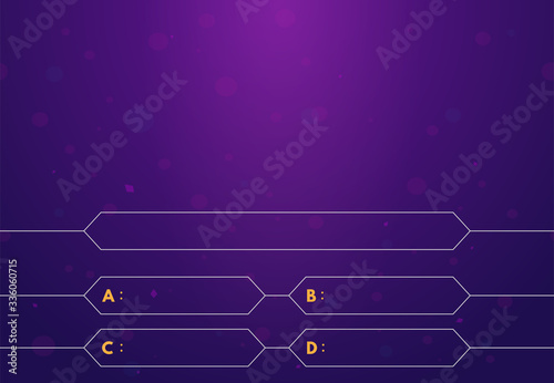 Question and answers template. Quiz game in tv. Gradient background of blue and pink color. Four answers for knowledge exam.