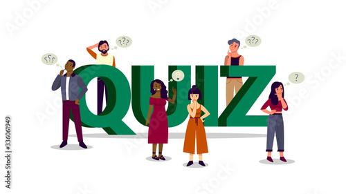 People on the TV quiz show. People standing in doubt