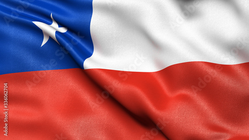 3D illustration of the flag of Chile waving in the wind.