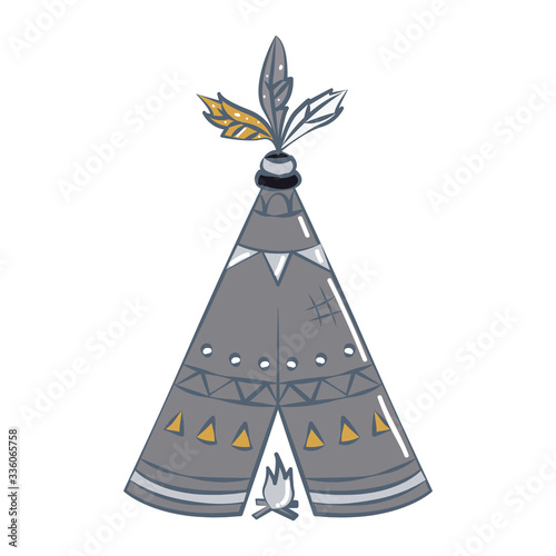 Wigwam in doodle style isolated on white background.