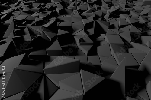 Abstract futuristic low poly background from black triangles. Minimalist Black 3D rendering