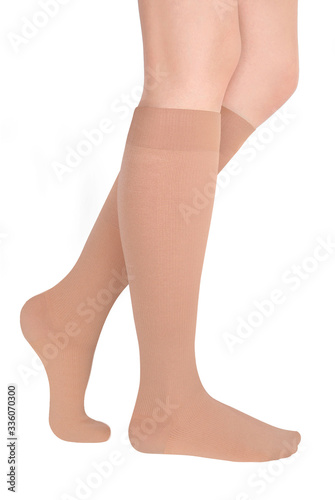 Closed toe calves. Compression Hosiery. Medical stockings, tights, socks, calves and sleeves for varicose veins and venouse therapy. Clinical knits. Sock for sports isolated on white background