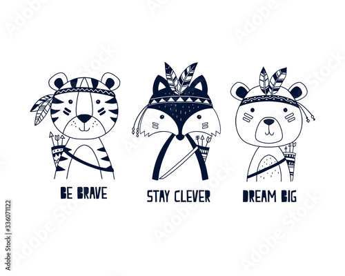 Hand drawing cute animals vector illustration.