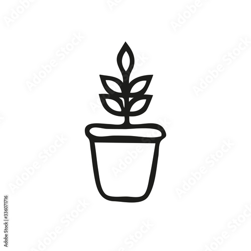 Plants in flower pot icon isolated on white background. Vector Illustration in doodle style for graphic and web design