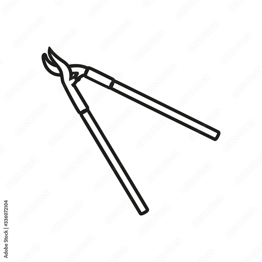 Garden shears for hacking shrubs. Scissors for branches and sticks. Farm and gardening tools in doodle style. Vector illustration.