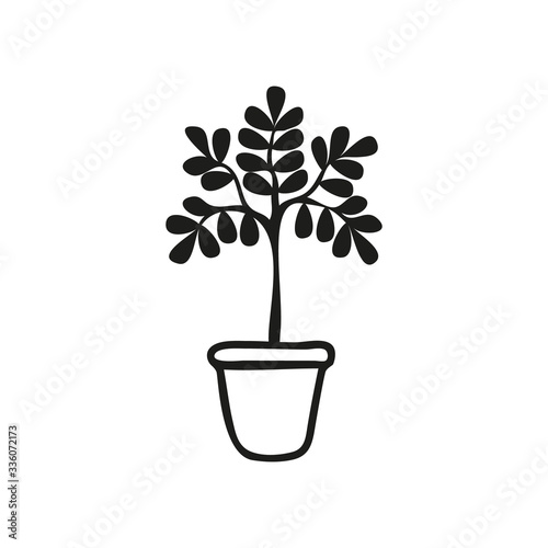 Plants in flower pot icon isolated on white background. Vector Illustration in doodle style for graphic and web design © galinaalex