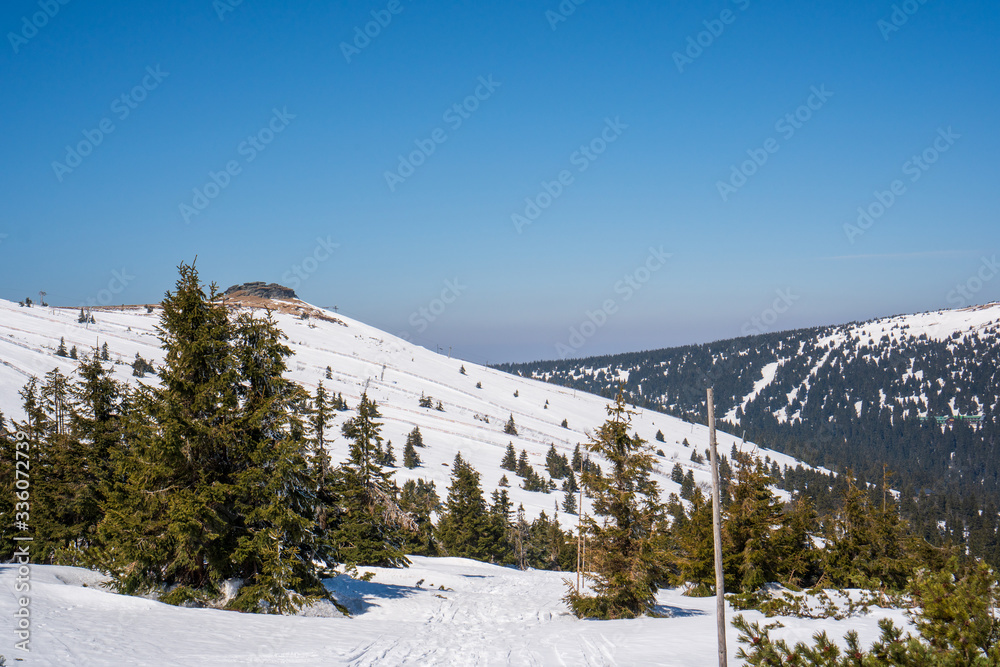 Beautiful view of mountains under snow in spring, Czech Jesenik